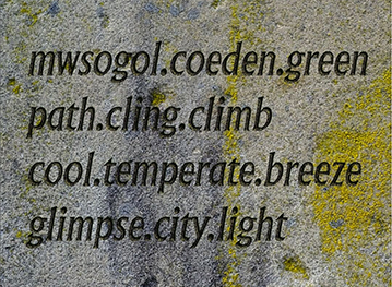a digital plague with text inscribed on a mossy stone background